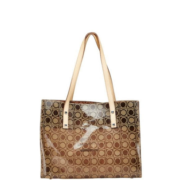 Salvatore Ferragamo Gancini Tote Bag, Brown Vinyl and Leather, Women's - Picture 1 of 11